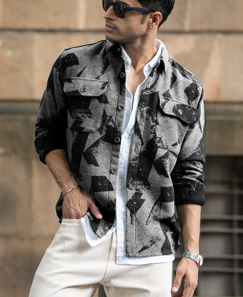 Grey Jacquard Overshirt