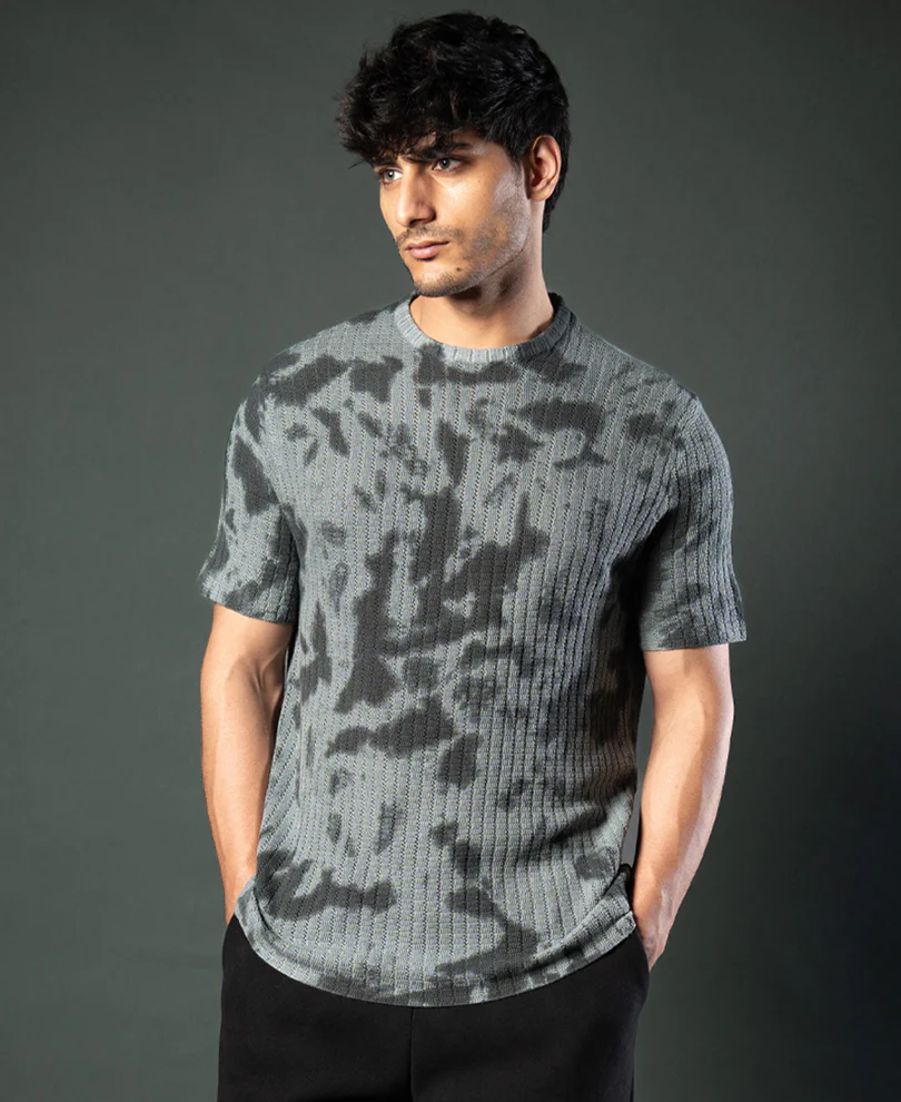 Grey Tie Dye Knit T-Shirt 100% Cotton