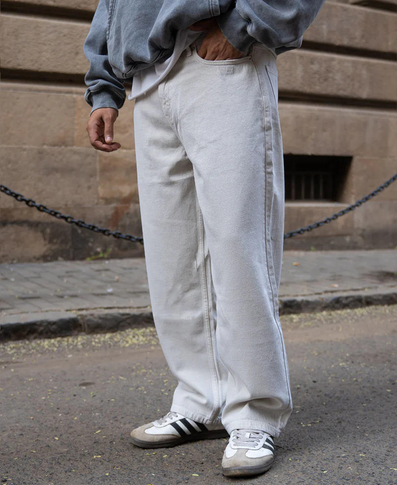 Cream Beige Baggy Jeans 100% Cotton
