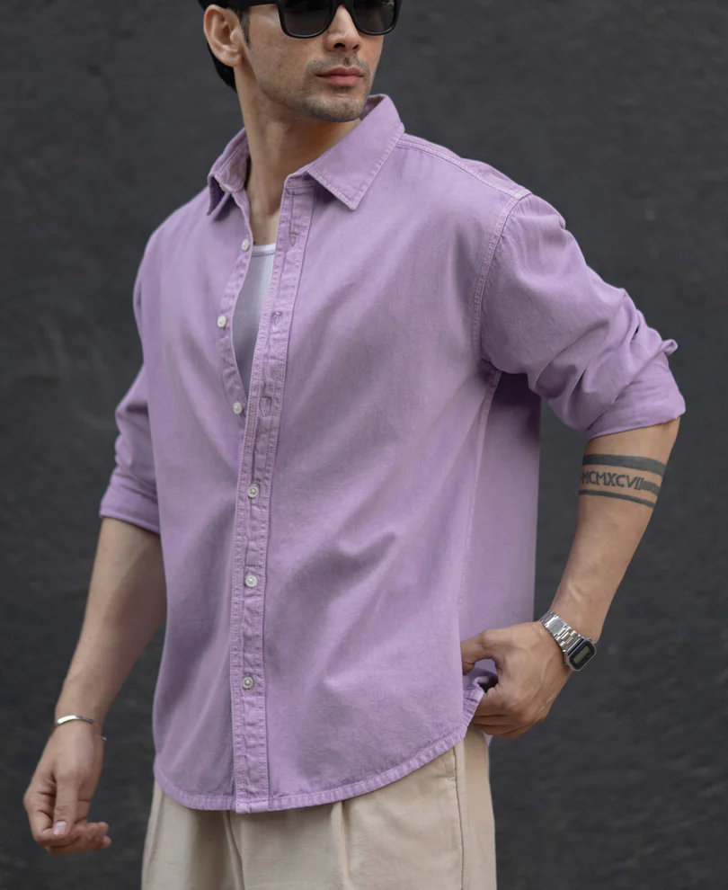 Lavender Overdyed Structured Shirt 100% Cotton
