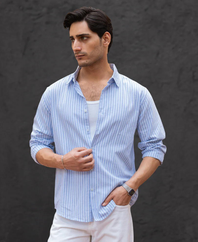 Light Blue Oxford Stripe Shirt - Image 3