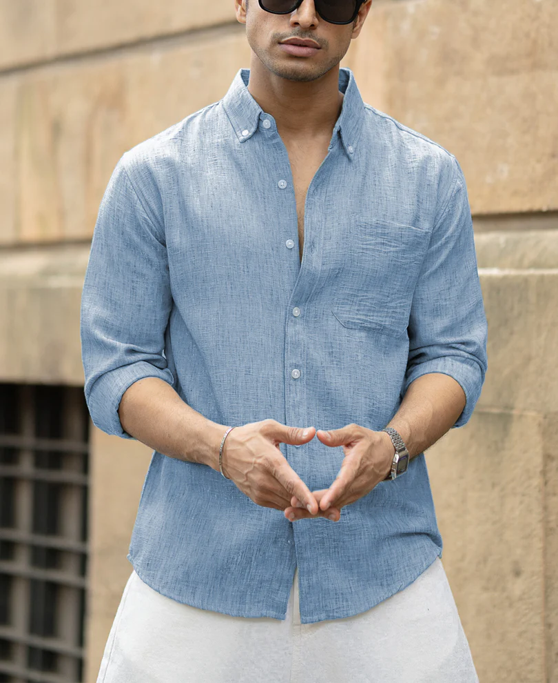 Light Grey Slub Textured Shirt - Image 2