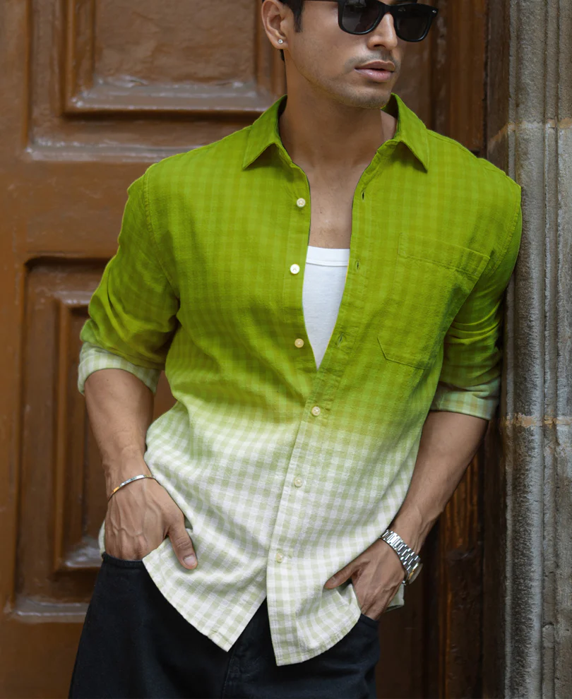 Lime Green Ombre Checks Shirt - Image 2