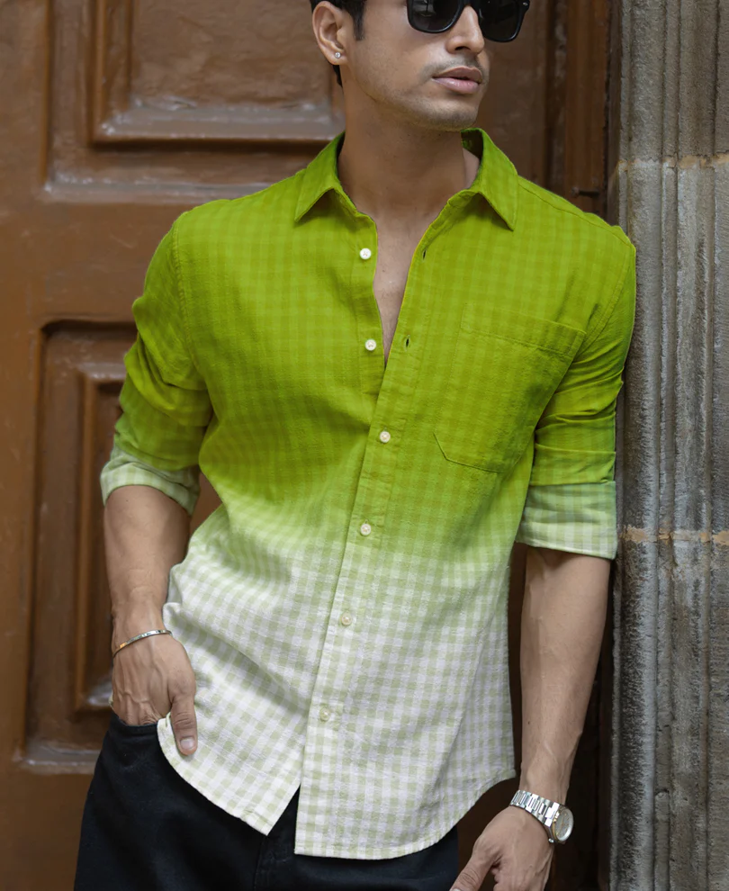Lime Green Ombre Checks Shirt - Image 3