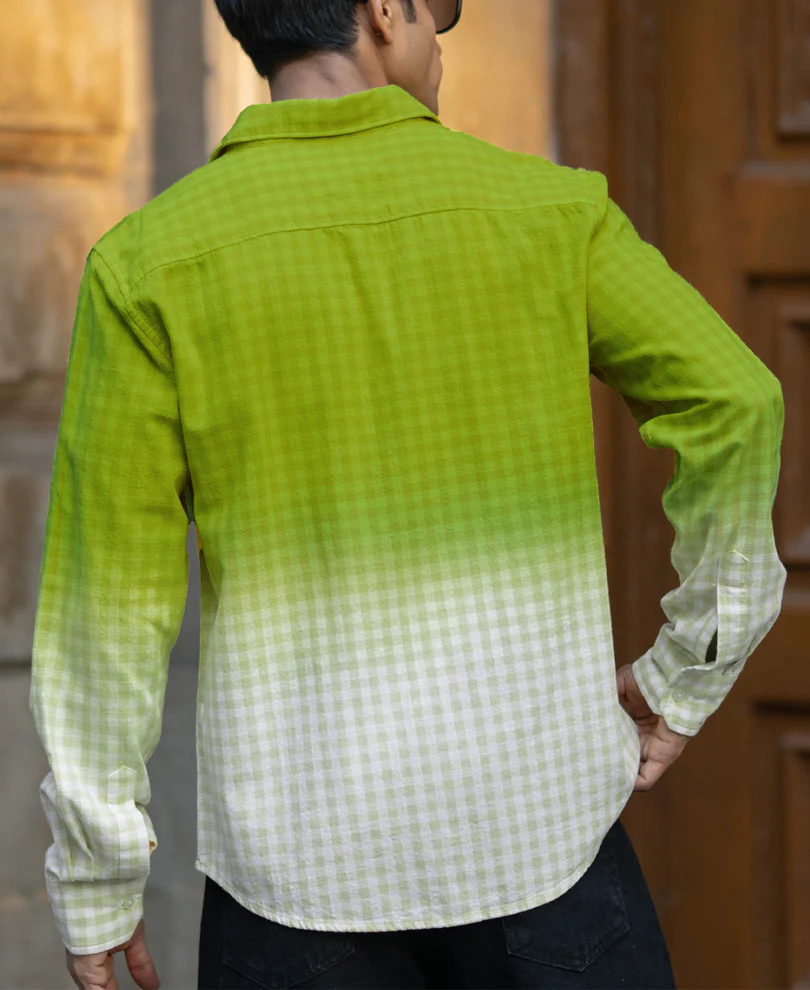 Lime Green Ombre Checks Shirt - Image 4