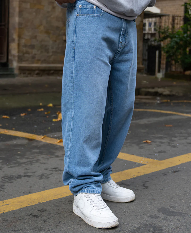 Mid Blue Washed Baggy Jeans 100% Cotton