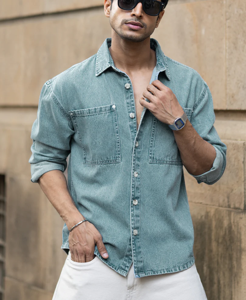 Mid Blue Washed Denim Shirt - Image 4