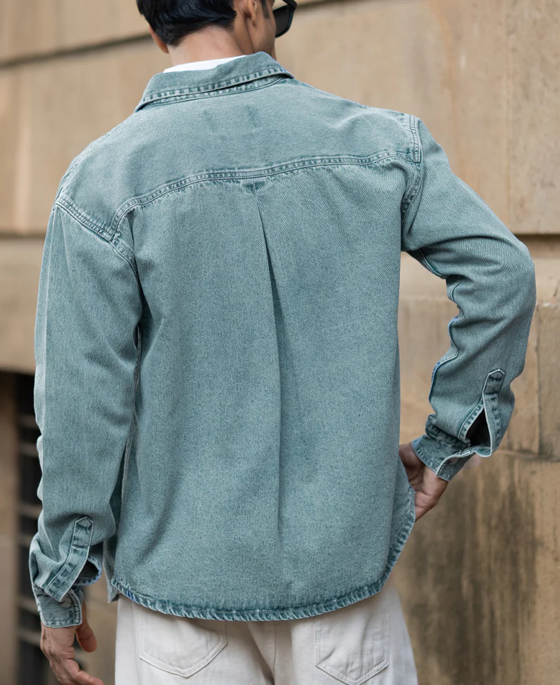 Mid Blue Washed Denim Shirt - Image 7