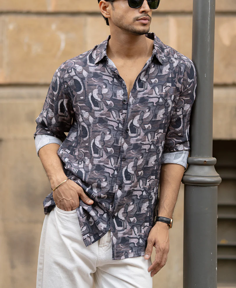 Multi Colour Regular Fit Full Sleeves Printed Shirt