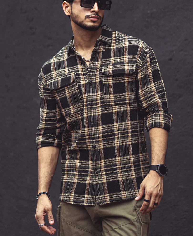 Multicolor Checks Double Pockets Oversize Drop Shoulder Shirt - Image 2