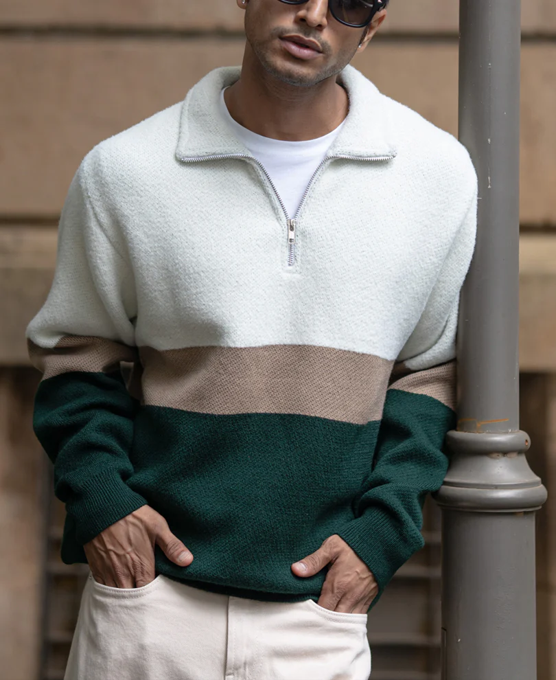 Multicolour Striped Zipper T-Shirt