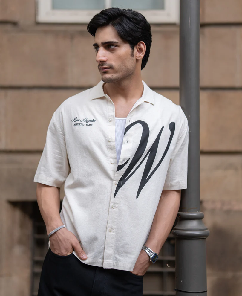 Natural Linen Blend Print Shirt