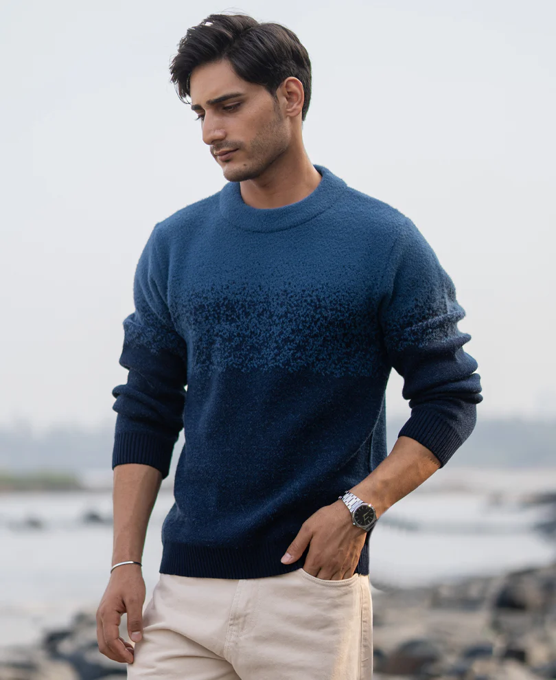 Navy Ombre Jacquard Knit T-Shirt