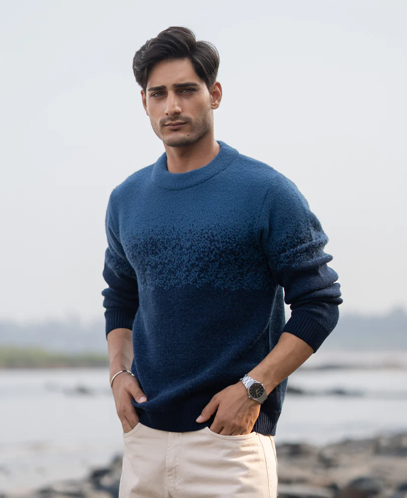 Navy Ombre Jacquard Knit T-Shirt - Image 2