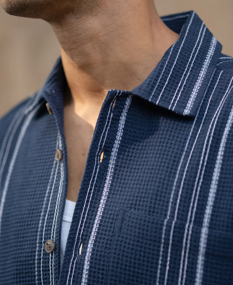 Navy Structured Striped Shirt - Image 5