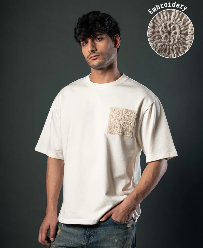 Off White Crochet Patch T-Shirt 100% Cotton