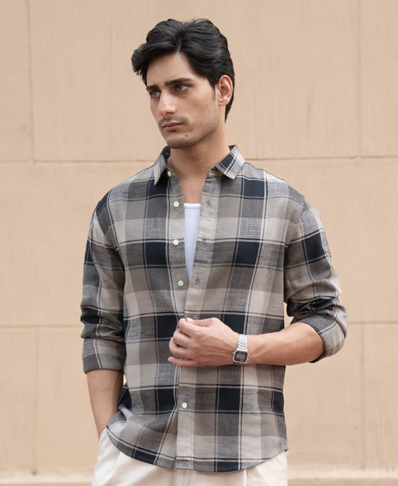 Olive & Black Structured Checks Shirt - Image 3