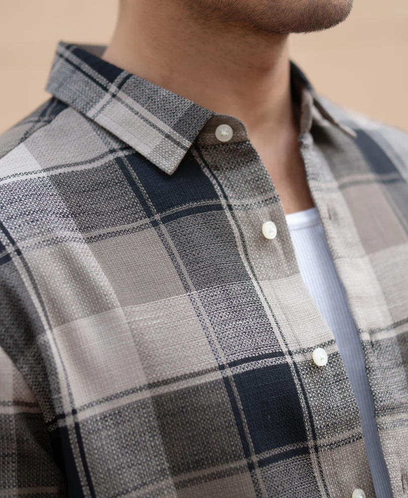 Olive & Black Structured Checks Shirt - Image 4