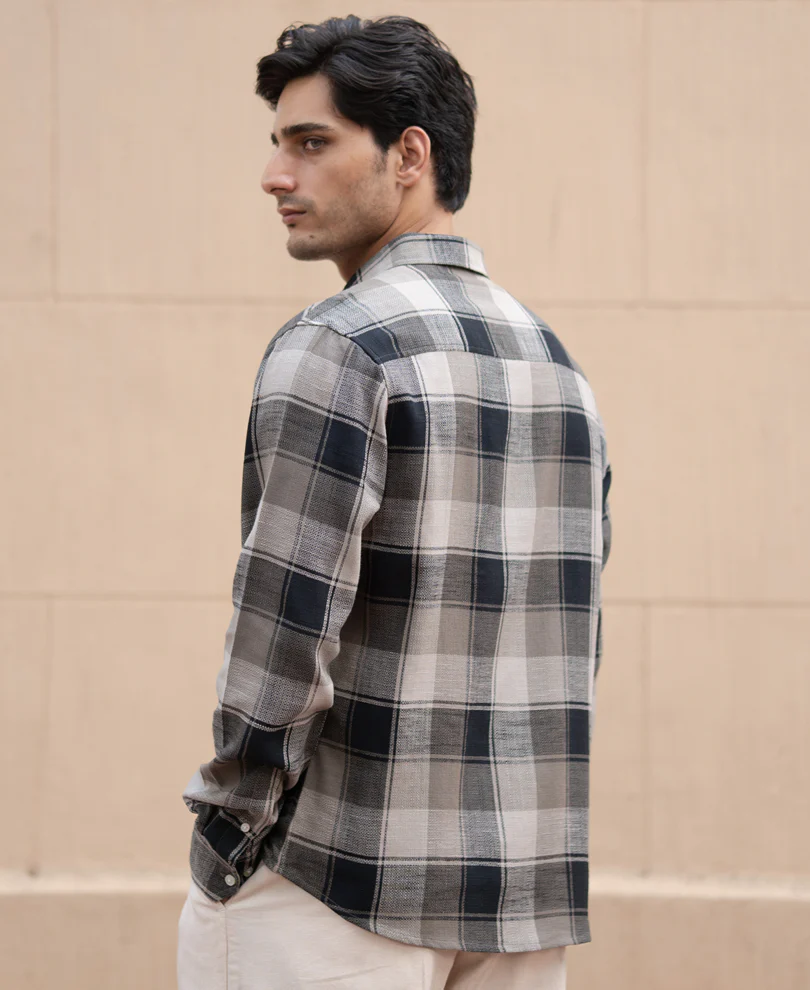 Olive & Black Structured Checks Shirt - Image 6