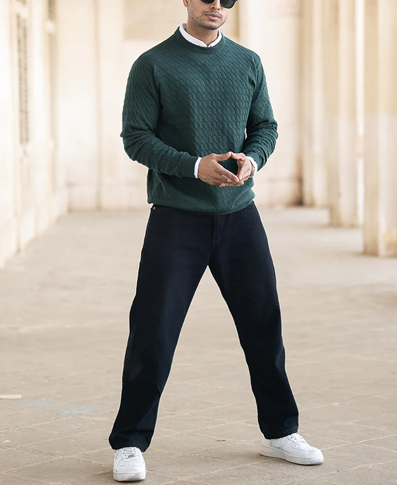 Olive Green Structured Regular Fit Full Sleeves T-Shirt - Image 6