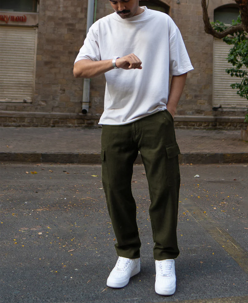 Olive Structured Cotton Trouser - Image 5