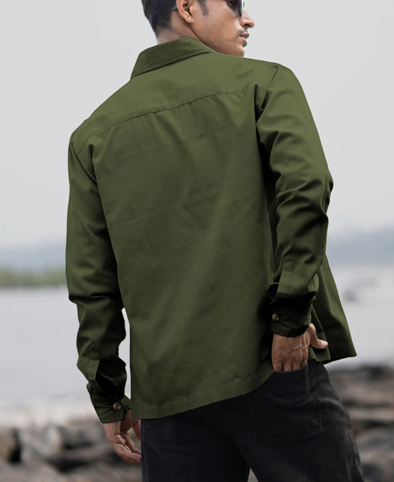 Olive Structured Zipper Overshirt - Image 5