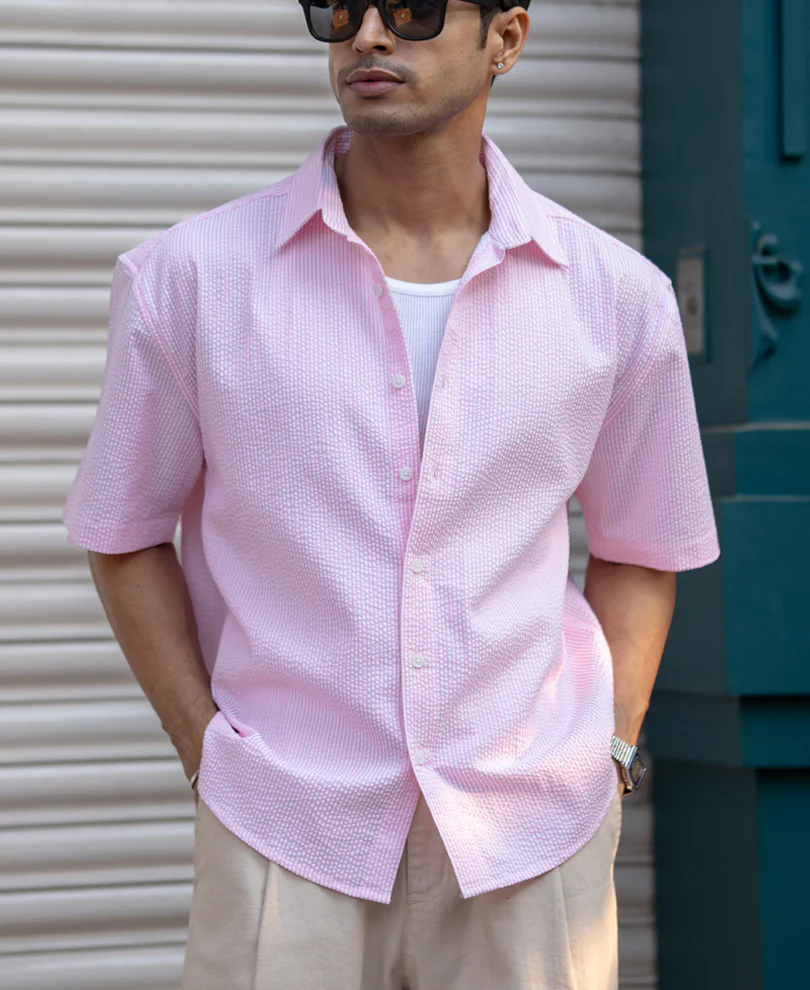 Pink Seersucker Stripe Shirt