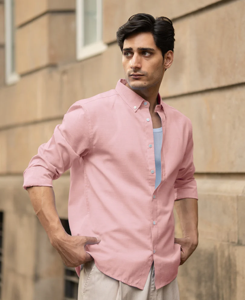 Pink Structured Slub Shirt