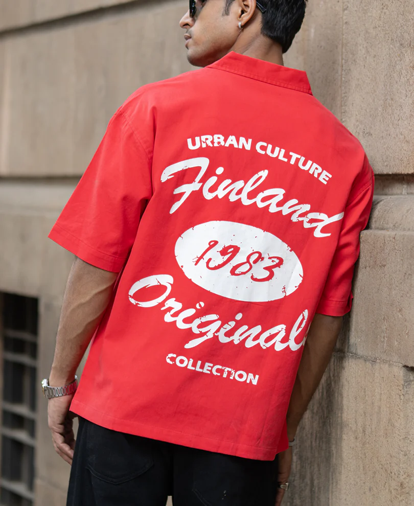 Red Printed Structure Shirt 100% Cotton