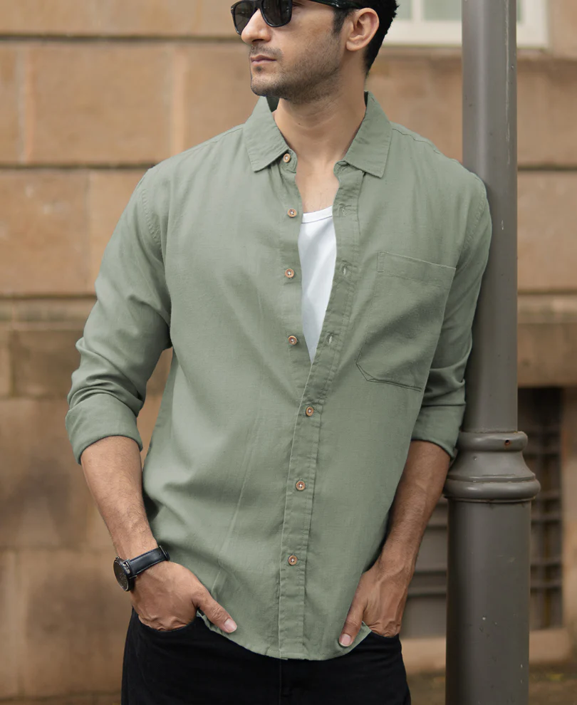 Sage Green Linen Blend Shirt