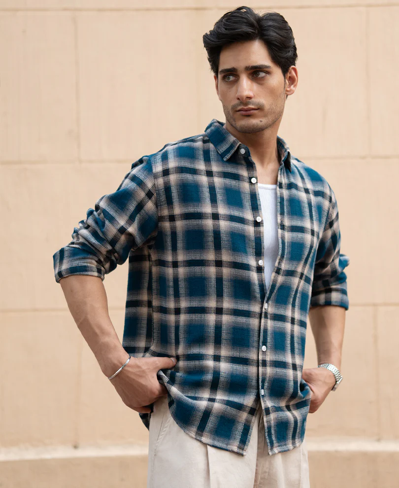 Teal Structured Checks Shirt - Image 2