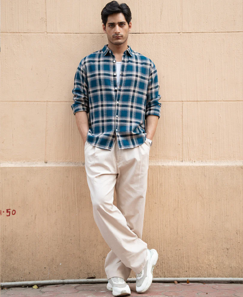 Teal Structured Checks Shirt - Image 6