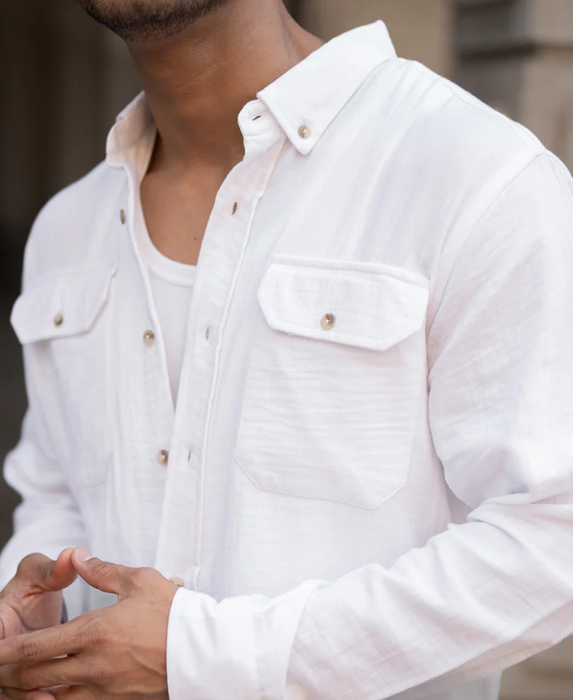 White Cotton Regular Fit Full Sleeves Shirt - Image 4