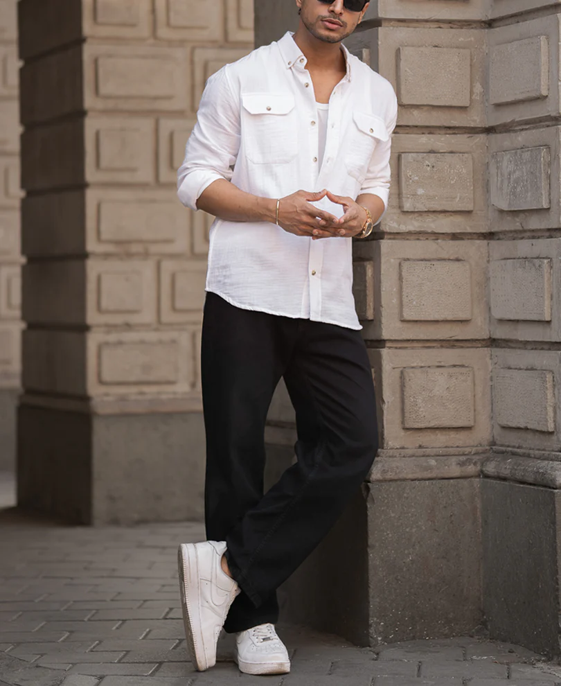 White Cotton Regular Fit Full Sleeves Shirt - Image 5