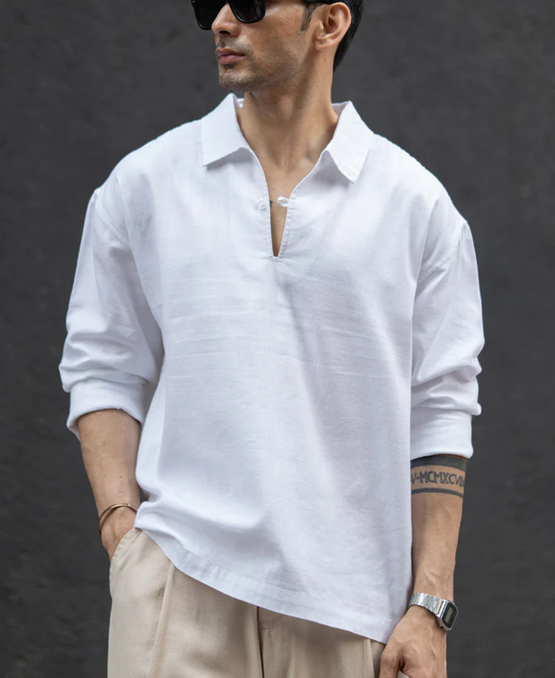 White Lightweight Structured Kurta Shirt 100% Cotton