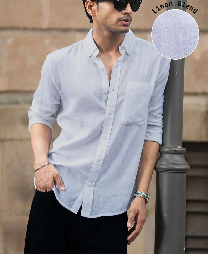 White Linen Blend Shirt