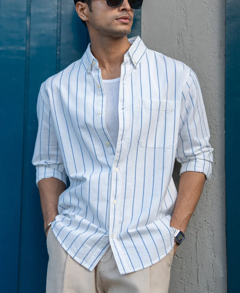 White Oxford Stripe Shirt 100% Cotton