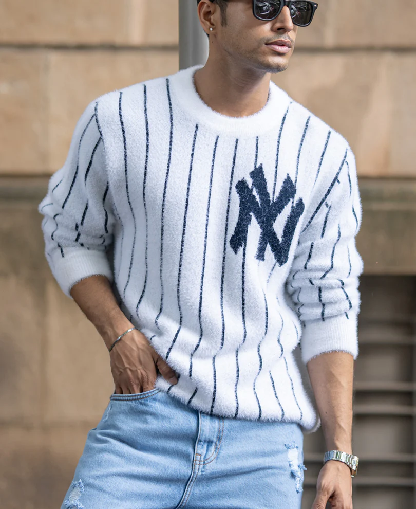 White Striped Fuzzy T-Shirt