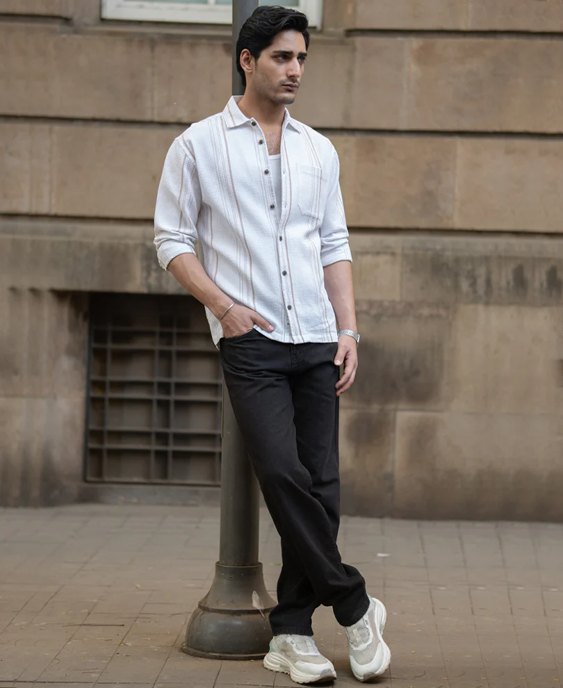 White Structured Striped Shirt - Image 7