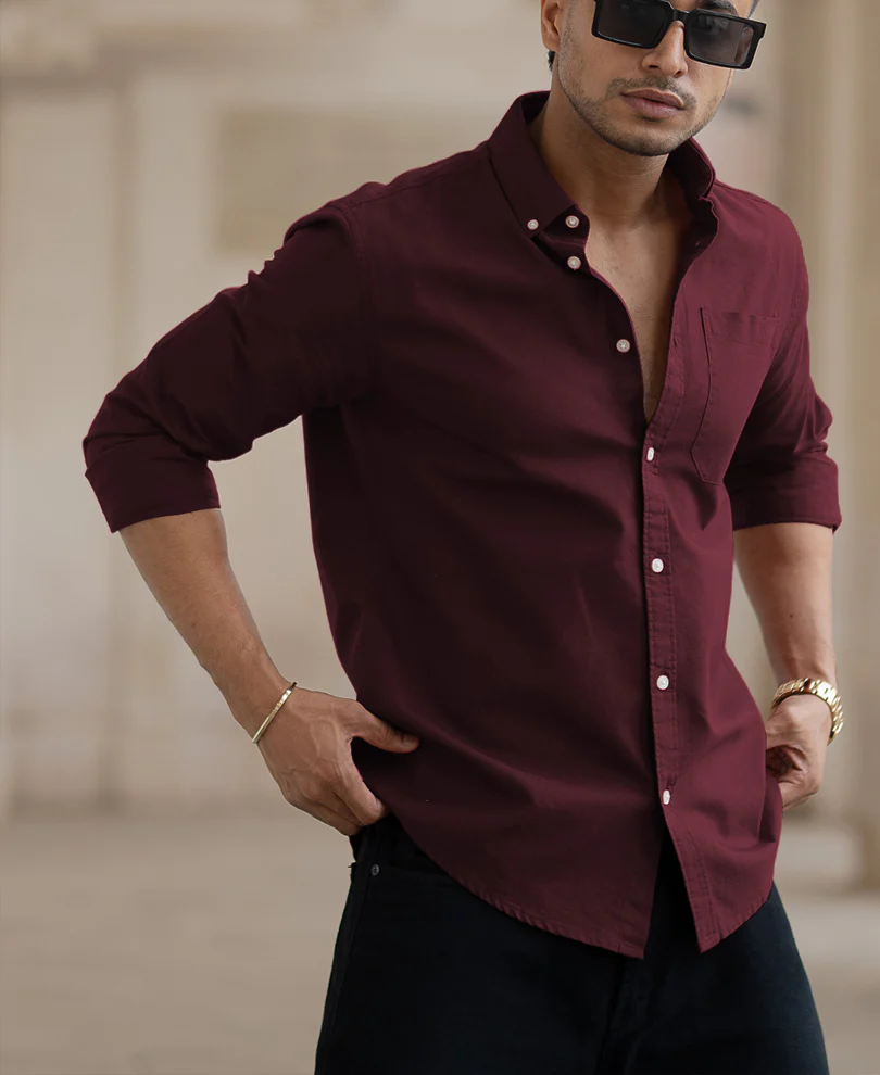 Wine Oxford Shirt 100% Cotton