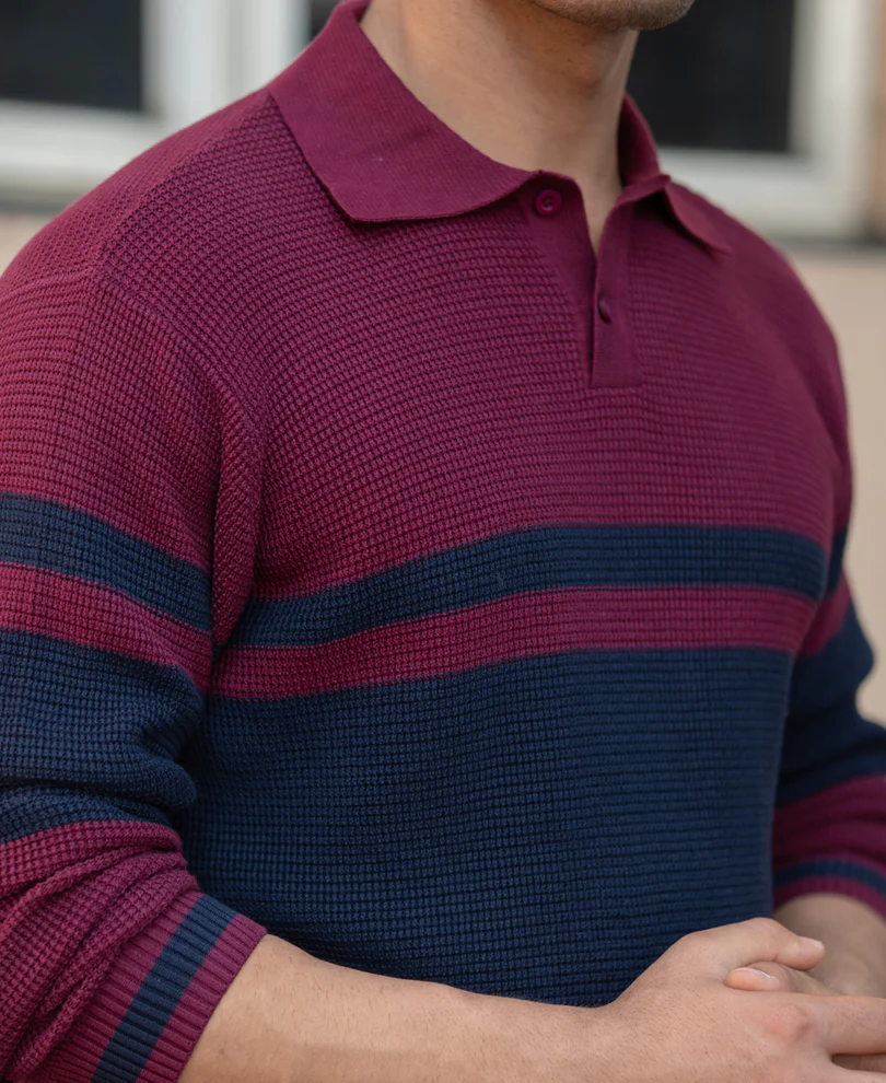 Wine Stripe Knit T-Shirt 100% Cotton - Image 2
