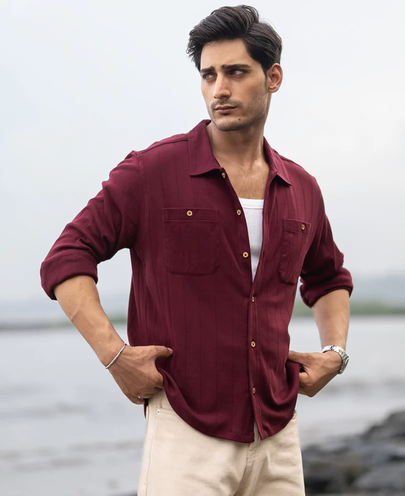 Wine Striped Knitted Shirt - Image 2