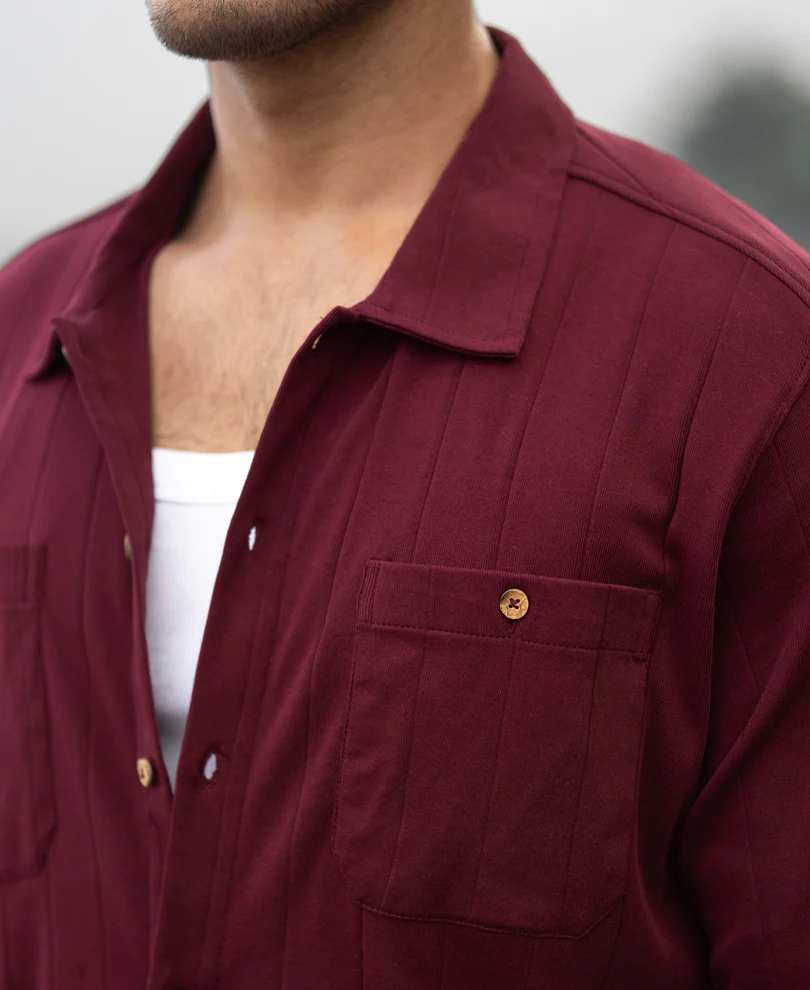 Wine Striped Knitted Shirt - Image 4