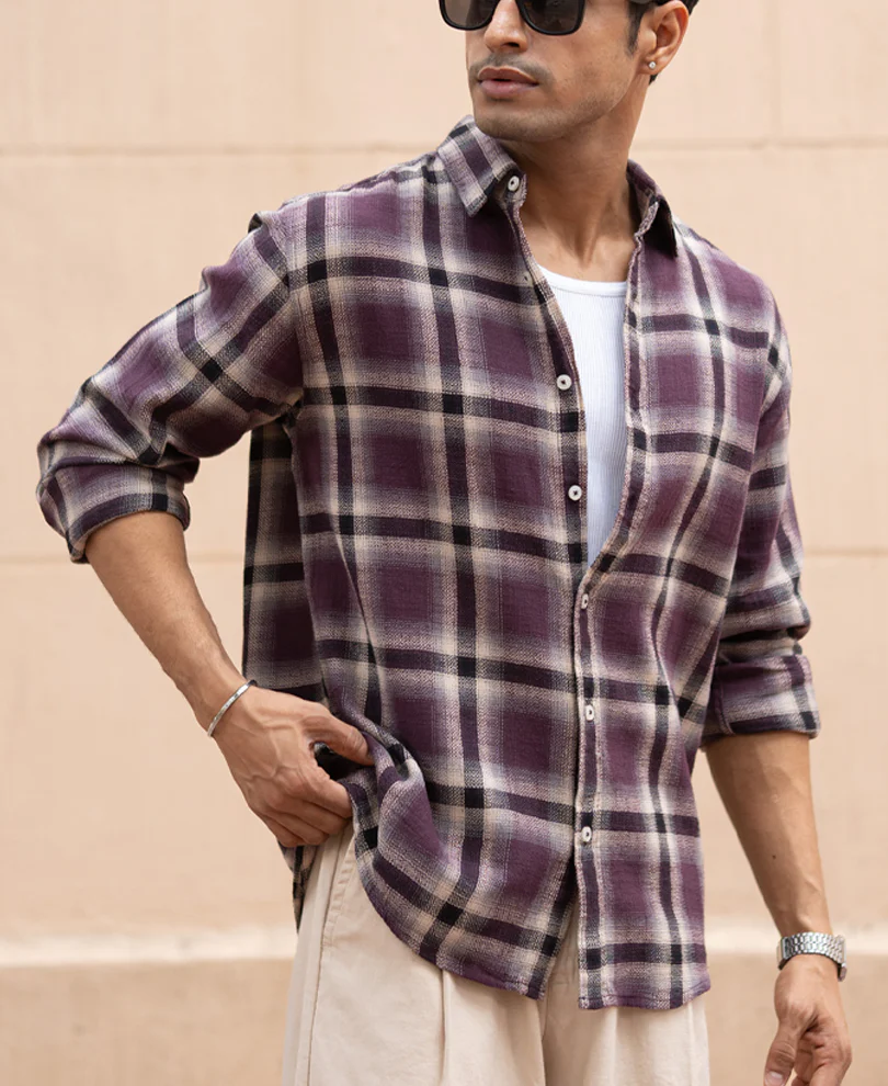 Wine Structured Checks Shirt