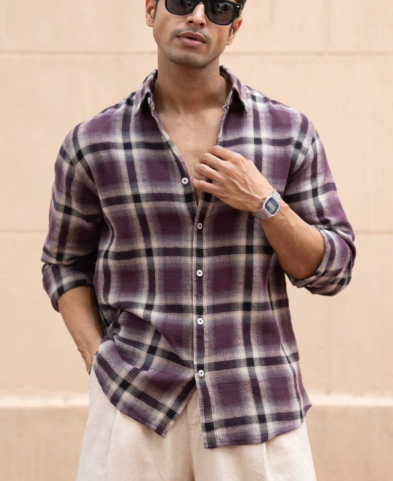 Wine Structured Checks Shirt - Image 3