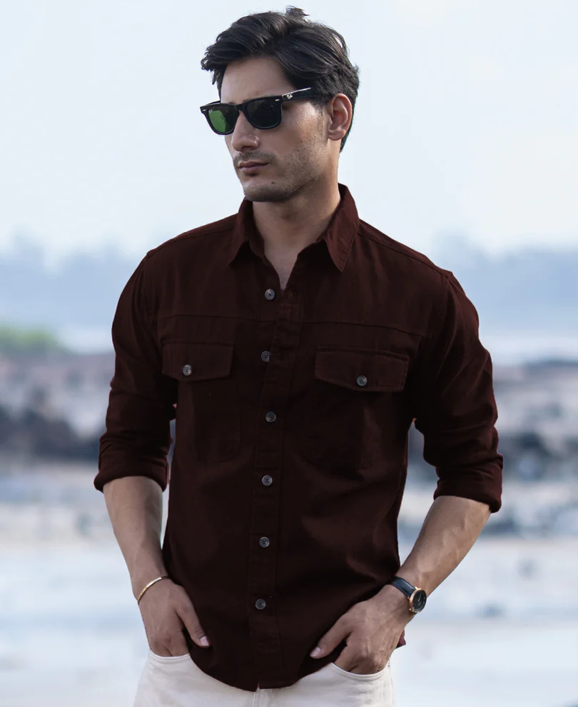 Wine Structured Overshirt With Pockets - Image 2