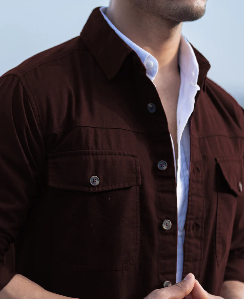 Wine Structured Overshirt With Pockets - Image 4