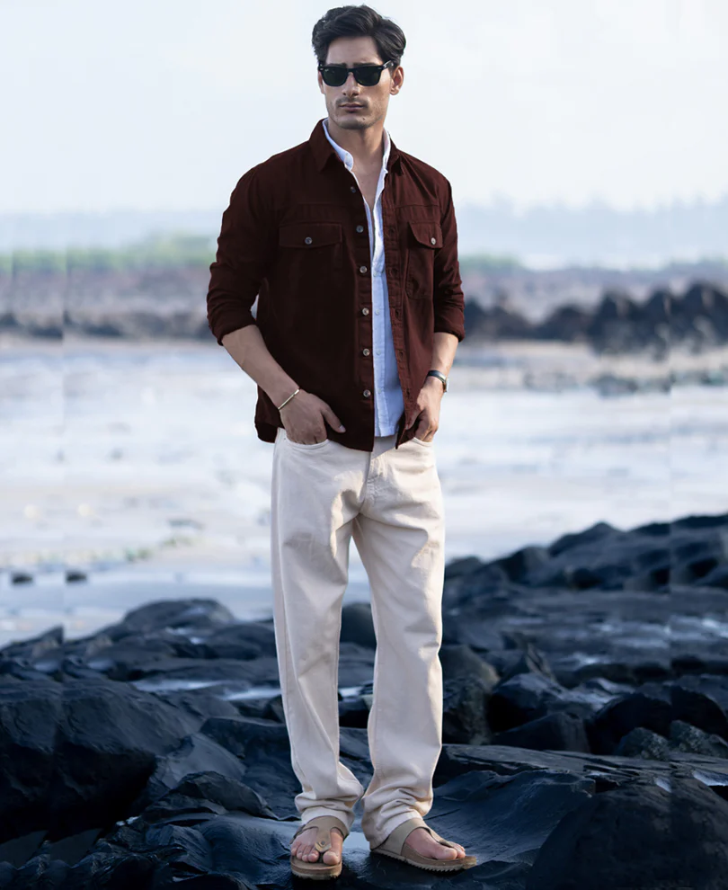 Wine Structured Overshirt With Pockets - Image 6