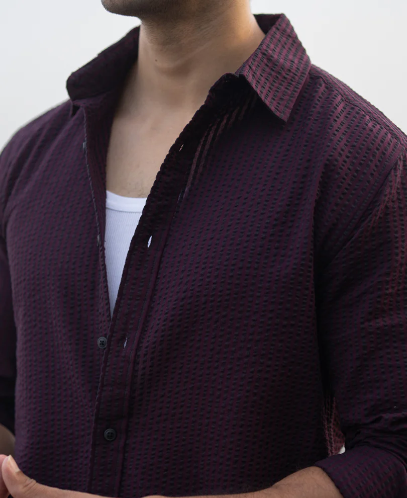 Wine Structured Striped Shirt - Image 4