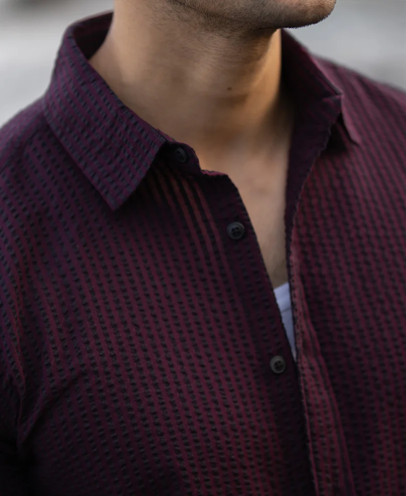 Wine Structured Striped Shirt - Image 5